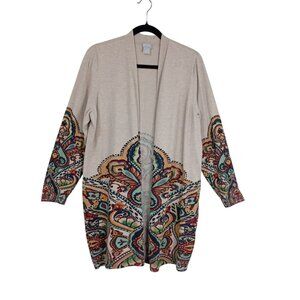 Chicos Cardigan Multicolor Open Front Paisley Print Lightweight Sz 2 (US 12-14)